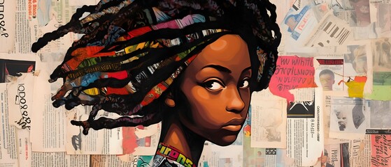 Wall Mural - Woman with Afro Hair and Colorful Background.