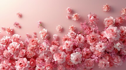 Wall Mural - Delicate Blush: A Floral Cascade of Soft Pink Roses