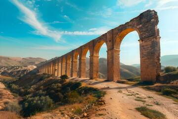 Ancient Roman Aqueduct Ruins in the Desert - A Photo