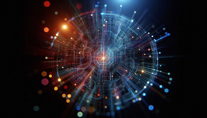 Aufkleber - Abstract background from colored technological neon lines glowing in dark room