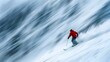 © vanilnilnilla - Speeding Skier Descending Snowy Mountain Slope with Blurred Background