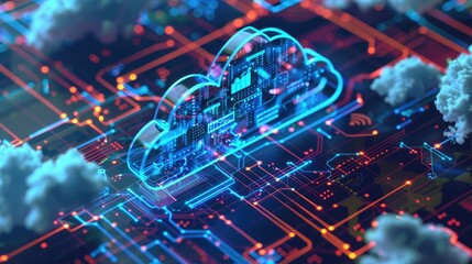 Wall Mural - a cloud migration project in progress, with businesses transitioning their it infrastructure and app
