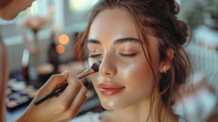 Canvas Print - Portrait bride in a studio with makeup Artist