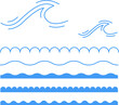 © Volodymyr - Blue line wave ornament. Water wave, sea wave, Wavy line set. Line water waves icon. Seamless vector marine wave decoration pattern isolated on white background.