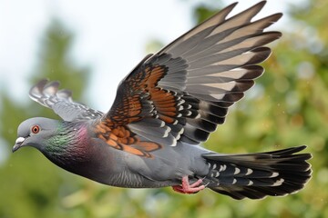 Wall Mural - Dove soaring with wings open against sky  high quality photo.