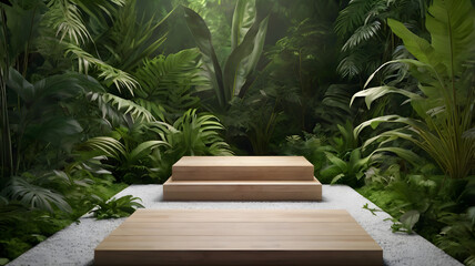 Wall Mural - wooden bridge in the forest, ai generated