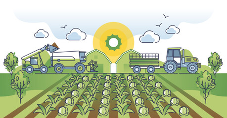 Agribusiness as agricultural business with food industry outline concept, transparent background. Maximize efficiency for harvesting company profit illustration.