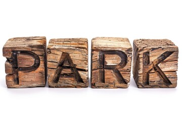 Poster - PARK word written on wood blocks  white background with copyspace