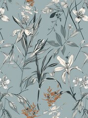 Wall Mural - A light blue and green vintage wallpaper with birds and Victorian style