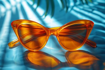 Wall Mural - glamourous sunglasses on an orange background