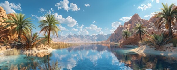 Wall Mural - Desert Mirage Oasis, 4K hyperrealistic photo