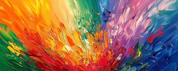 Wall Mural - A vibrant abstract painting capturing the feeling of pure joy.