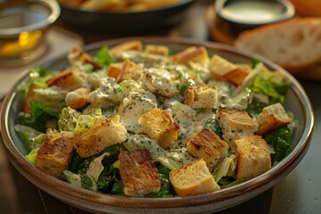 Wall Mural - Fresh and Flavorful Caesar Salad with Croutons and Creamy Dressing