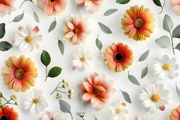 Wall Mural - Minimalistic pattern of flowers. Floral and natural pattern featuring flowers on a white background for various design projects.