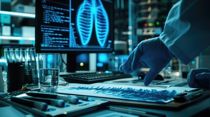 Wall Mural - a digital forensics laboratory conducting investigations into cybercrimes, analyzing digital evidenc