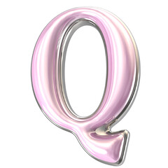 Wall Mural - Shiny Pink Letter Q: A gleaming pink letter Q, rendered in a 3D style with a metallic sheen, stands out against a white background. Perfect for branding, typography, and design projects. 