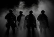 © GustavsMD - A group of special forces soldiers dressed in black, silhouetted against a smoky background, creating a dramatic and intense scene