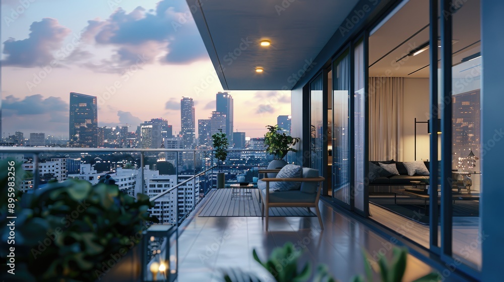 Luxurious apartment balcony with modern terrace, offering a stunning ...