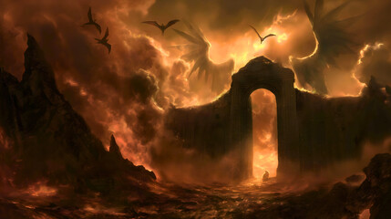 The gates of hell, the darkest and most terrifying place in the world. Biblical gates of hell behind which lies an abyss, torment, death, and all the worst that a person can imagine.