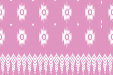 Wall Mural - White Ikat seamless pattern on pink background.