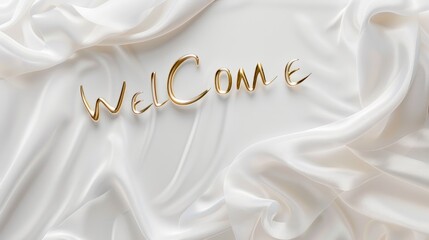 golden Welcome greeting text on light wave background, featuring colorful swirling lines, events, websites, greetings, hospitality industry and promotional materials.