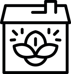 Poster - Line art icon of a house with a leaf and light bulb, representing eco friendly living and renewable energy solutions