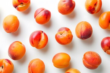 Poster - Fresh and Juicy Apricots Spread Across a White Surface