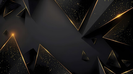 Wall Mural - Elegant abstract geometric background with black triangles and glowing golden accents.