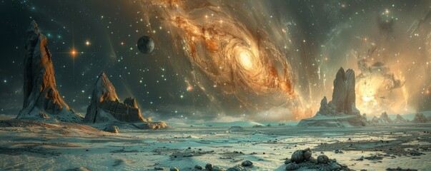 Wall Mural - an otherworldly landscape of alien rock formations and strange geological features, bathed in the li
