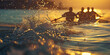 © Aigo labs - A silhouette of a rowing crew in the golden light of the sunset as they race across the water.