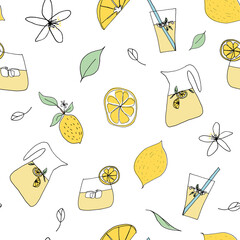 Wall Mural - Lemonade with citrus flowers and lemon slices pattern