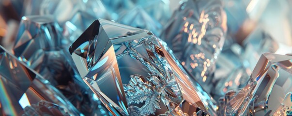 Wall Mural - crystalline structures with reflective surfaces, 4k hyperrealistic photo