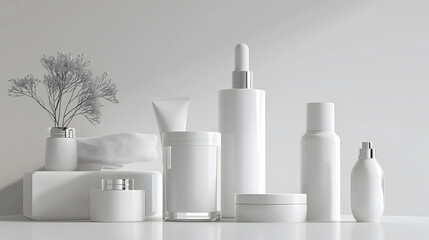 Wall Mural - Cosmetic Bottles on White Background