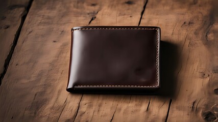 A sleek and elegant leather wallet resting on a rustic wooden surface