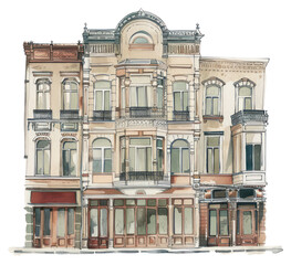 Poster - PNG Vintage urban architectural building illustration