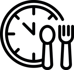 Canvas Print - Simple icon of a clock with a fork and spoon, representing lunch time