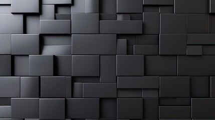 Sticker - A close-up view of a wall constructed of numerous black cubes of varying sizes and arrangements, creating a geometric abstract background