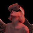 © apimagine - A futuristic, minimalistic cyber neon portrait of a young girl wearing VR glasses, representing life in virtual reality. The image highlights technological progress of artificial intelligence.
