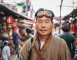 © Ranta Images - Japanese Man in Outdoors Market Wearing Cosplay Costume in Steampunk Fashion Style