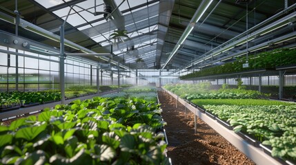 Wall Mural - a high-tech greenhouse facility equipped with automated climate control systems, revolutionizing agr