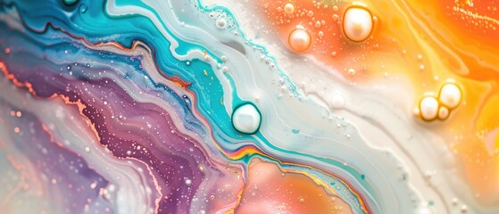 Wall Mural - Vibrant abstract fluid art featuring a colorful blend of swirling hues and dynamic shapes. Perfect for creative and artistic backgrounds.