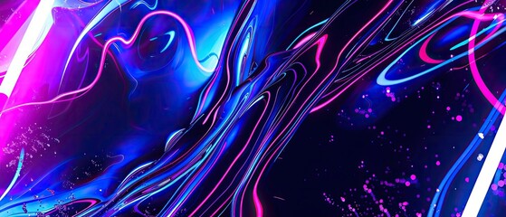Wall Mural - vibrant abstract neon artwork with swirling blues and pinks creating a dynamic and futuristic visual