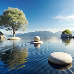 Wall Mural - zen stones and water