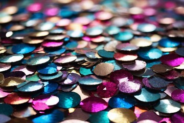 Wall Mural - Close up of colorful glittery confetti for festive backdrop