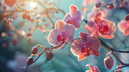 Poster - Pink Orchids Blooming in Sunlight