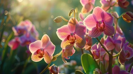 Canvas Print - Pink Orchid Flowers Blooming in Sunlight