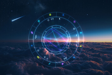 Wall Mural - astrology and zodiac signs on the background of the landscape, horoscope calm and tranquility