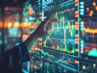 Wall Mural - virtual screen business strategy, data analysis, financial growth in diagrams and graphs