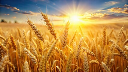 Wall Mural - a beautiful field of golden wheat with sunlight shining on top, wheat, field, agriculture, crop, gol