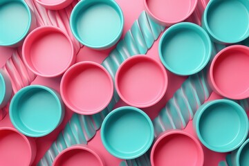 Fototapete - Colorful pastel background with pink and blue round shapes. Creative pattern design for modern decoration. Top view, flat lay.
